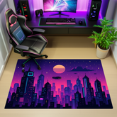 Neon Cityscape Pixel Art Rug