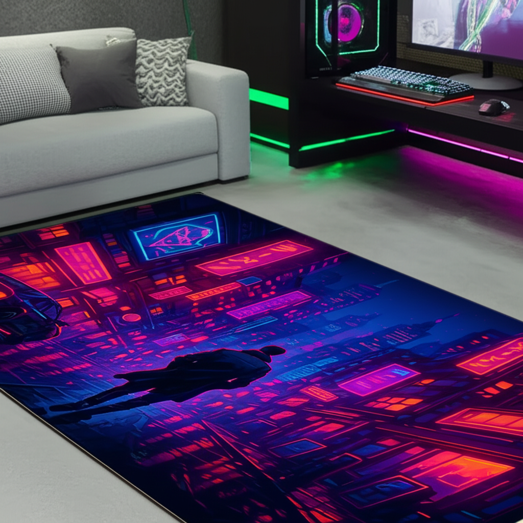 Cyberpunk Cityscape Rug