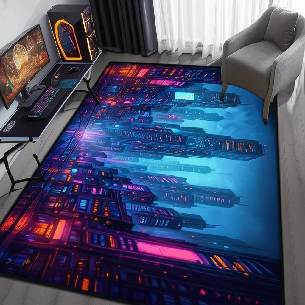 Cyberpunk City Rug